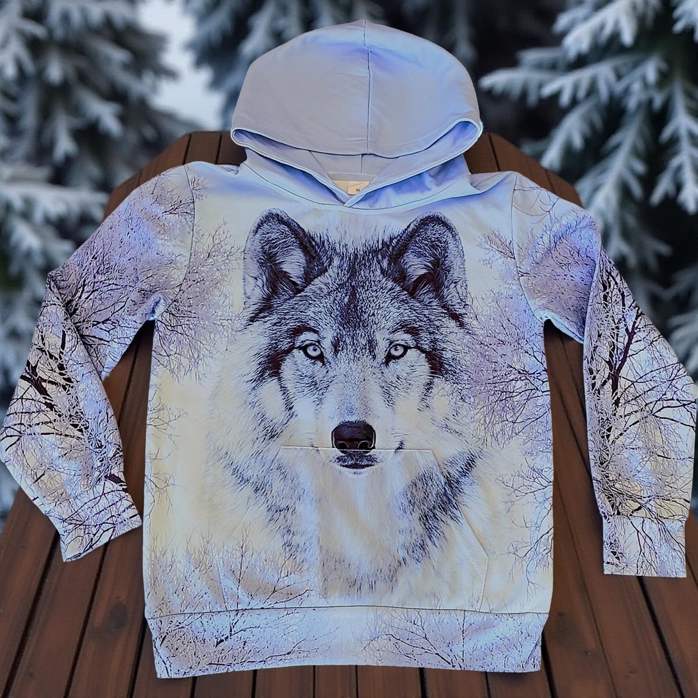 Kids Wolf Graphic Hoodie - Blue NWOT.